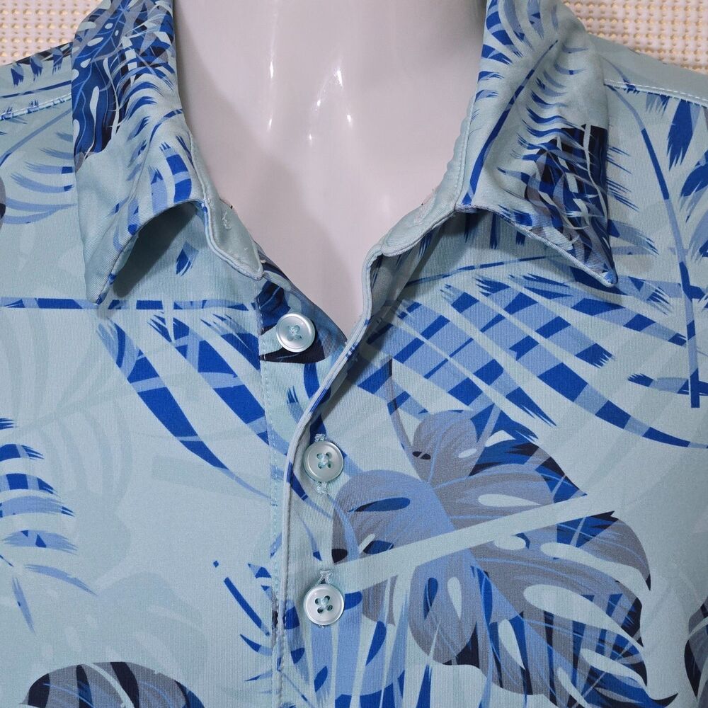 Walter Hagen Shirt Mens Large Golf Polo Blue Palm Floral 11 Majors Hawaiian - Picture 4 of 10